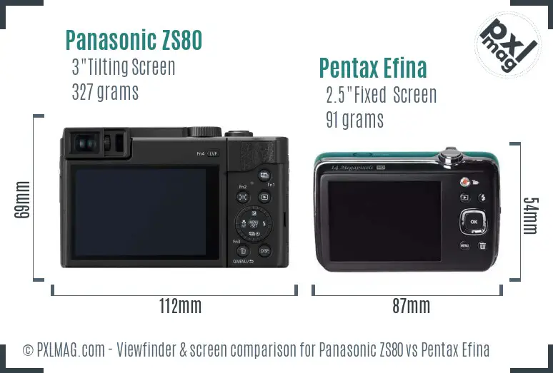 Panasonic ZS80 vs Pentax Efina Screen and Viewfinder comparison