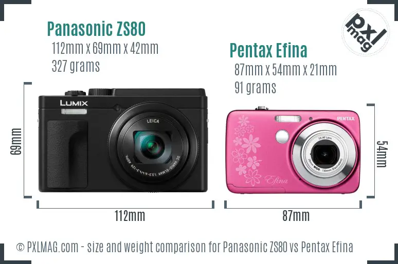 Panasonic ZS80 vs Pentax Efina size comparison