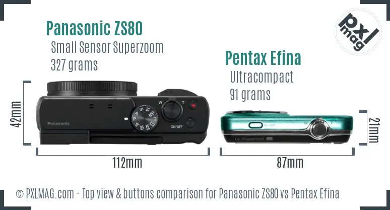 Panasonic ZS80 vs Pentax Efina top view buttons comparison
