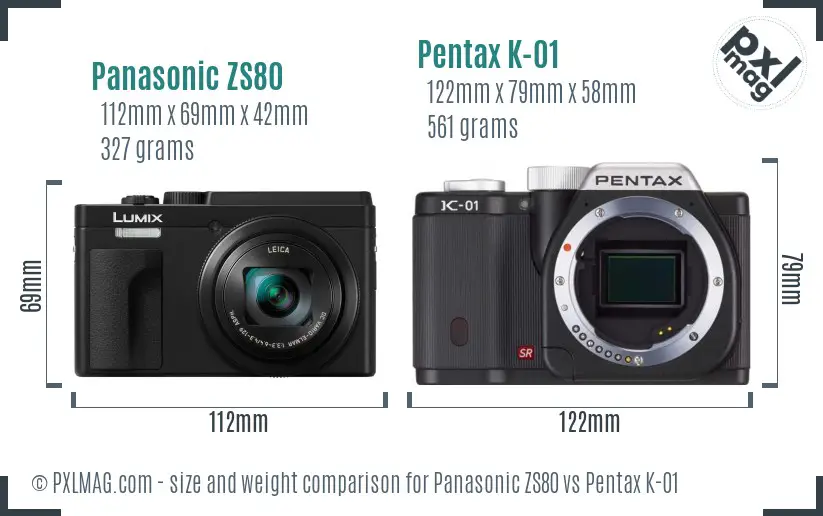 Panasonic ZS80 vs Pentax K-01 size comparison