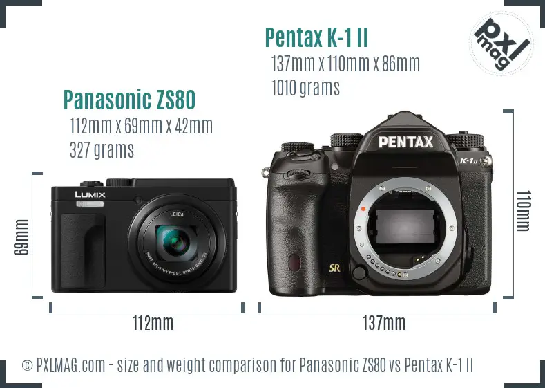 Panasonic ZS80 vs Pentax K-1 II size comparison