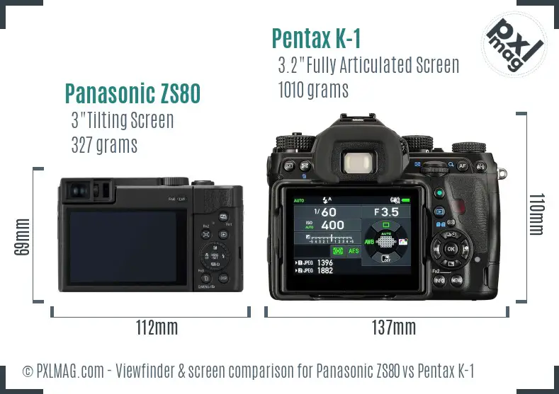 Panasonic ZS80 vs Pentax K-1 Screen and Viewfinder comparison