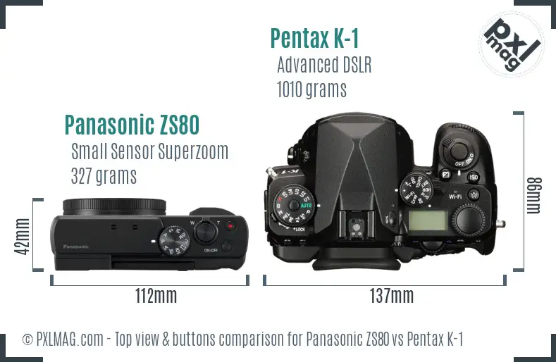 Panasonic ZS80 vs Pentax K-1 top view buttons comparison
