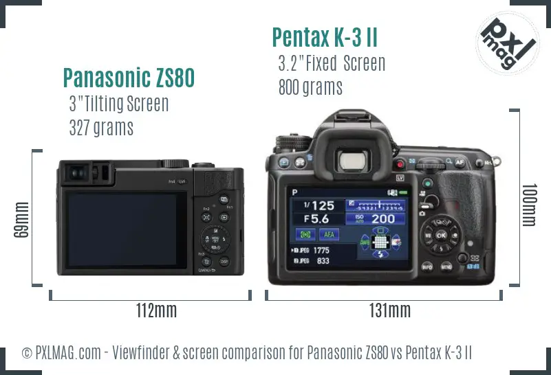 Panasonic ZS80 vs Pentax K-3 II Screen and Viewfinder comparison