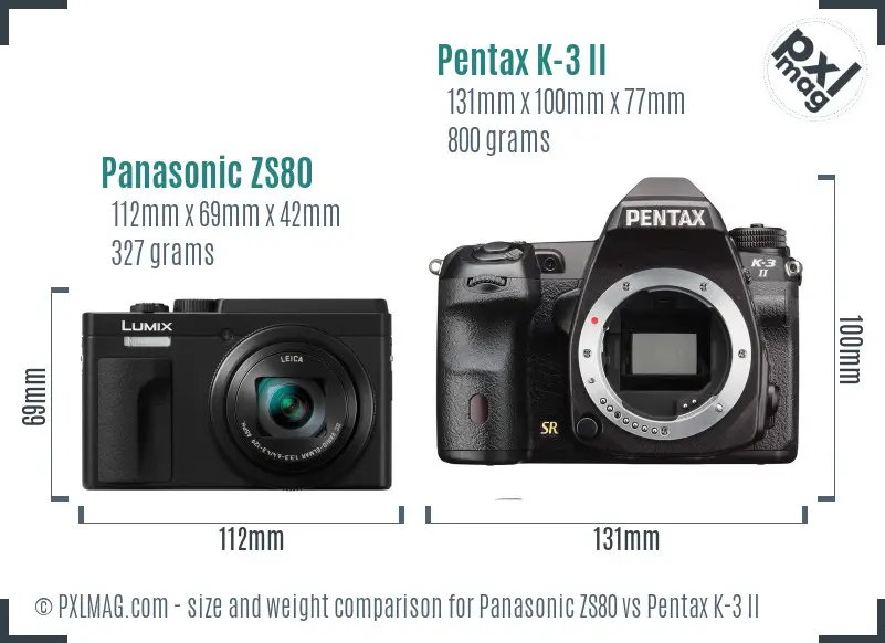 Panasonic ZS80 vs Pentax K-3 II size comparison
