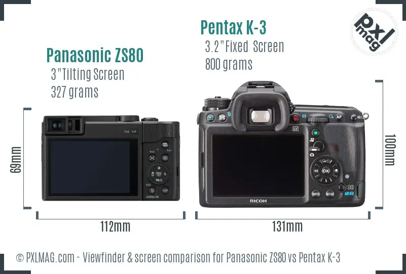 Panasonic ZS80 vs Pentax K-3 Screen and Viewfinder comparison