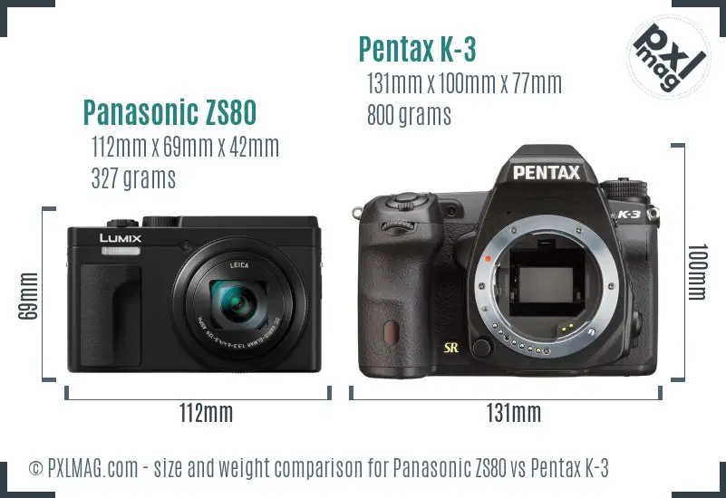 Panasonic ZS80 vs Pentax K-3 size comparison