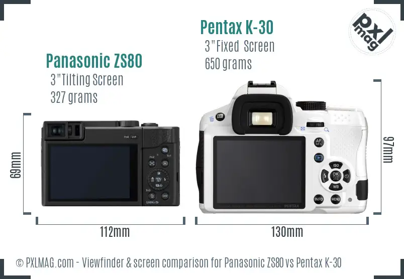 Panasonic ZS80 vs Pentax K-30 Screen and Viewfinder comparison