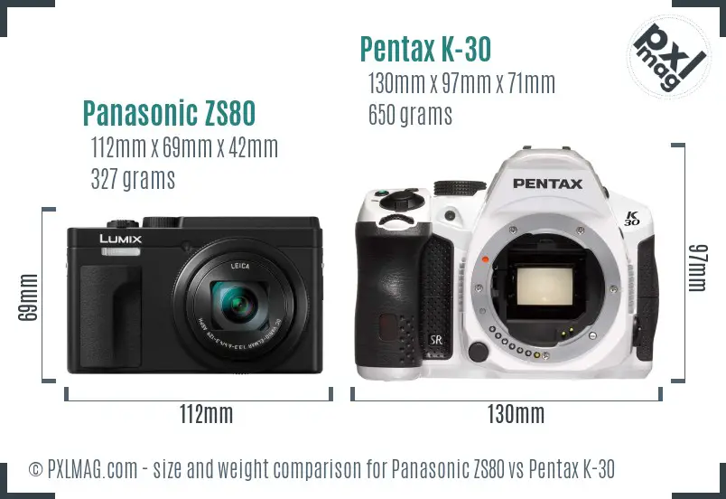 Panasonic ZS80 vs Pentax K-30 size comparison
