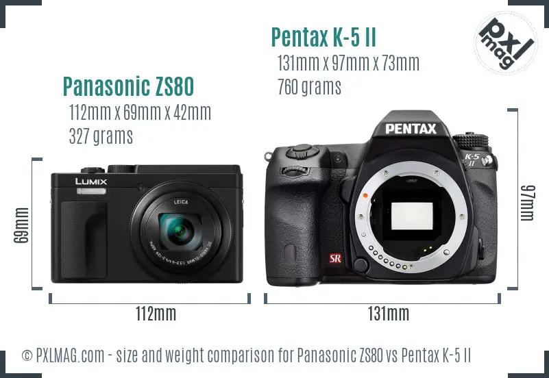 Panasonic ZS80 vs Pentax K-5 II size comparison