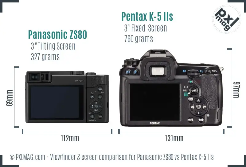 Panasonic ZS80 vs Pentax K-5 IIs Screen and Viewfinder comparison