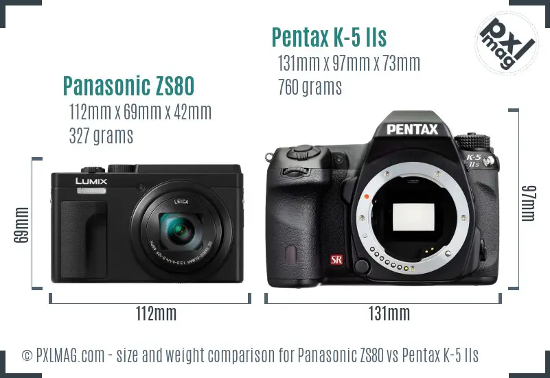 Panasonic ZS80 vs Pentax K-5 IIs size comparison