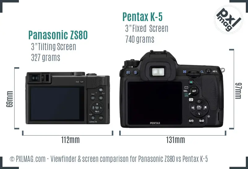 Panasonic ZS80 vs Pentax K-5 Screen and Viewfinder comparison