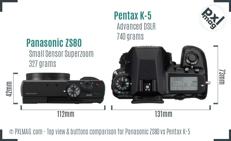 Panasonic ZS80 vs Pentax K-5 top view buttons comparison