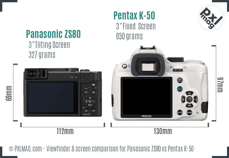 Panasonic ZS80 vs Pentax K-50 Screen and Viewfinder comparison