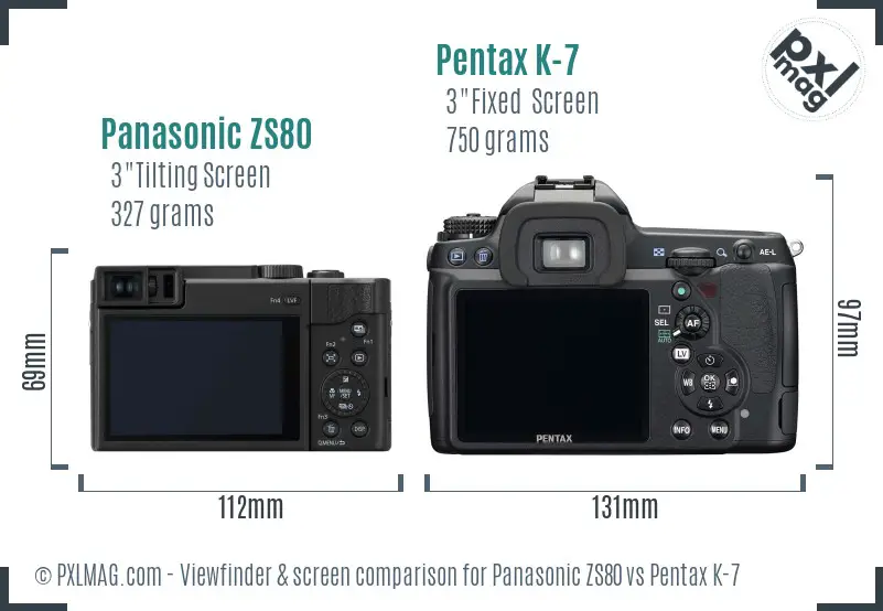 Panasonic ZS80 vs Pentax K-7 Screen and Viewfinder comparison