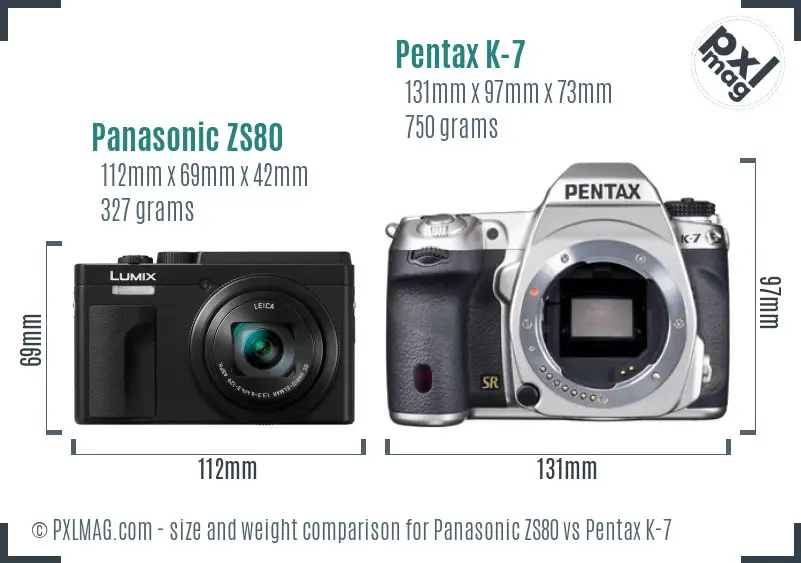 Panasonic ZS80 vs Pentax K-7 size comparison
