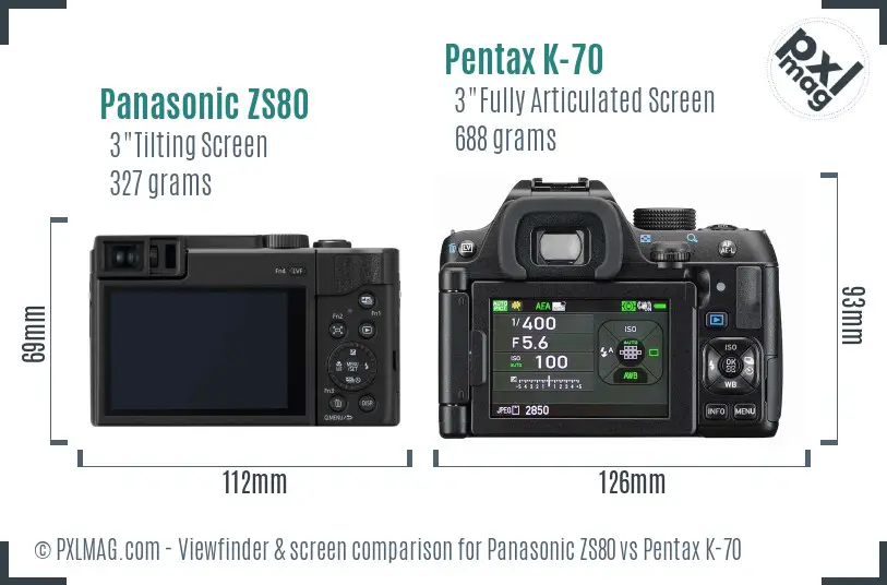 Panasonic ZS80 vs Pentax K-70 Screen and Viewfinder comparison