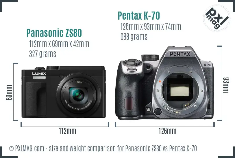 Panasonic ZS80 vs Pentax K-70 size comparison