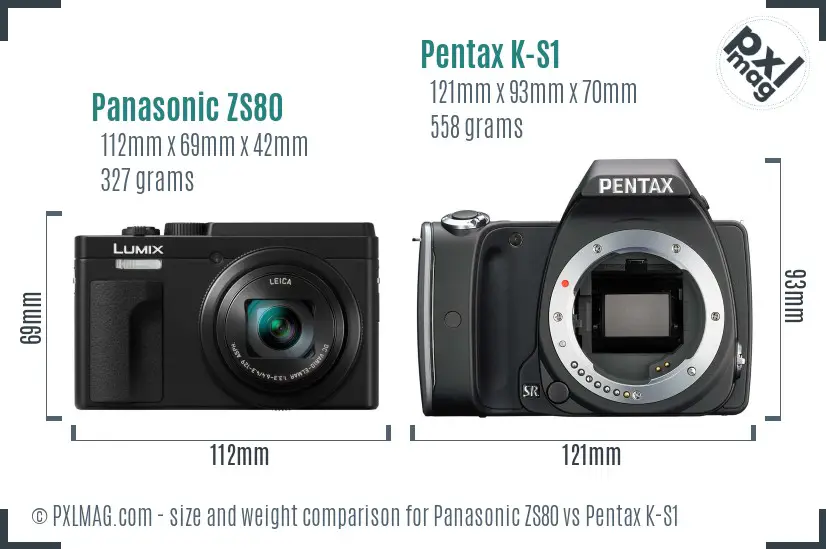 Panasonic ZS80 vs Pentax K-S1 size comparison