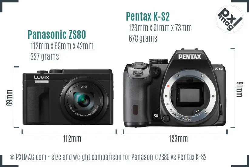 Panasonic ZS80 vs Pentax K-S2 size comparison