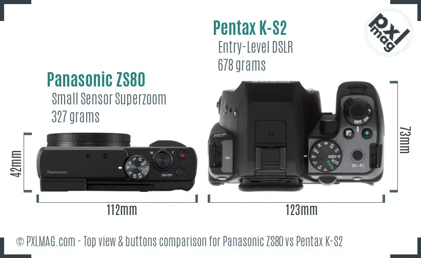 Panasonic ZS80 vs Pentax K-S2 top view buttons comparison
