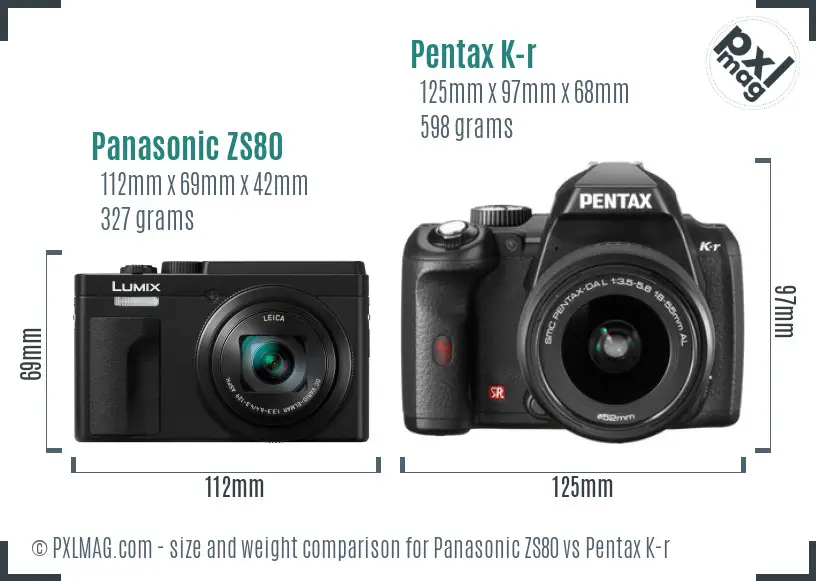 Panasonic ZS80 vs Pentax K-r size comparison