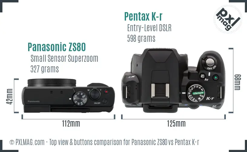 Panasonic ZS80 vs Pentax K-r top view buttons comparison