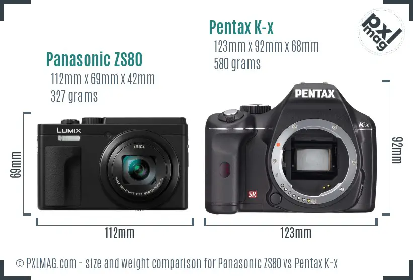 Panasonic ZS80 vs Pentax K-x size comparison