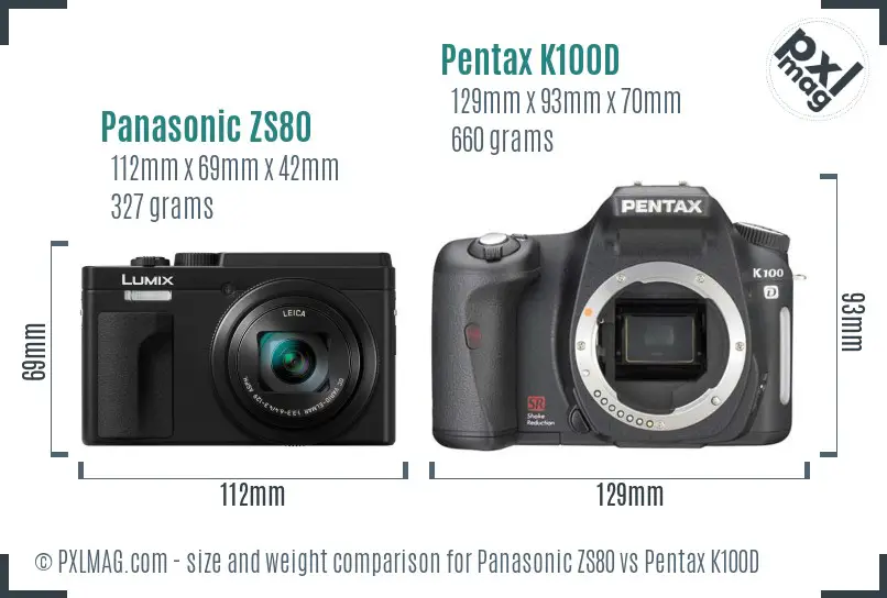 Panasonic ZS80 vs Pentax K100D size comparison