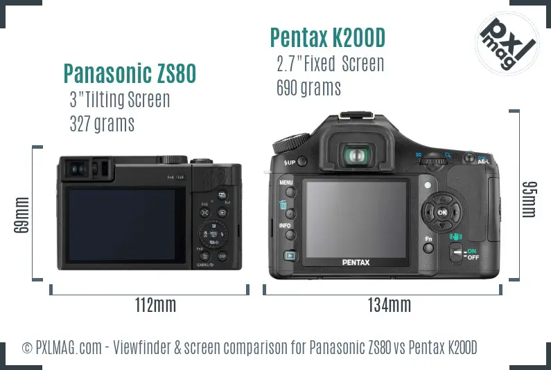 Panasonic ZS80 vs Pentax K200D Screen and Viewfinder comparison
