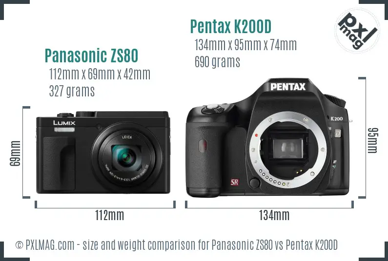Panasonic ZS80 vs Pentax K200D size comparison