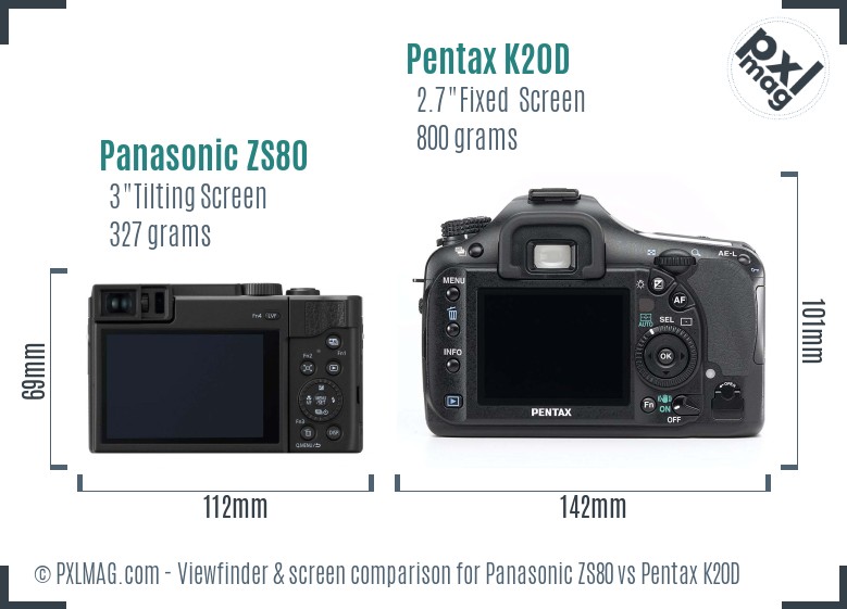 Panasonic ZS80 vs Pentax K20D Screen and Viewfinder comparison