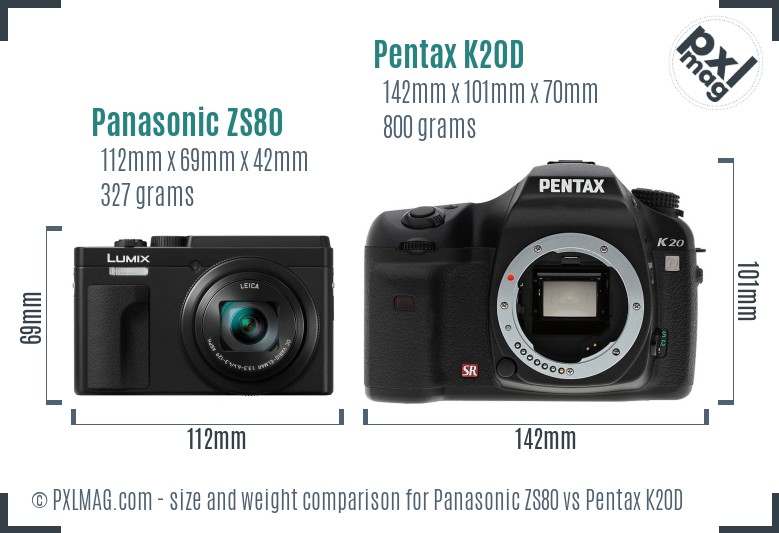 Panasonic ZS80 vs Pentax K20D size comparison