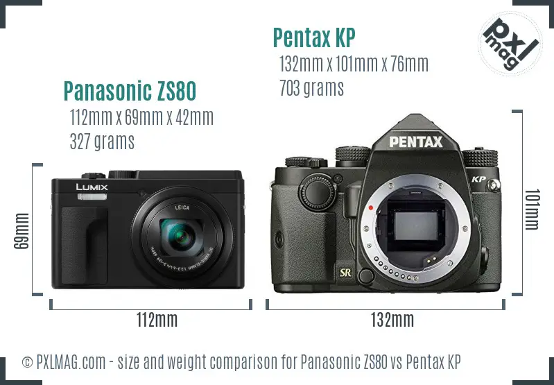 Panasonic ZS80 vs Pentax KP size comparison