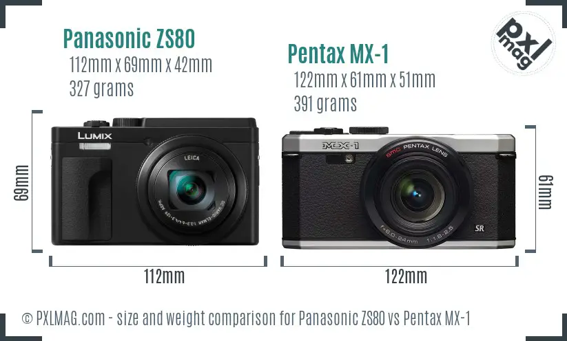 Panasonic ZS80 vs Pentax MX-1 size comparison