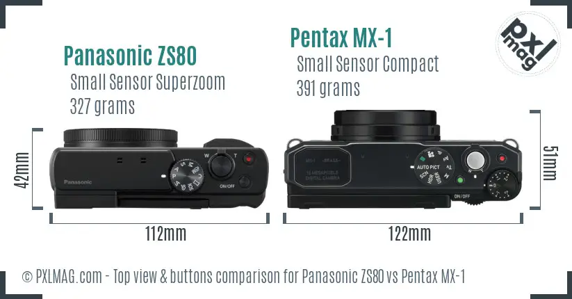 Panasonic ZS80 vs Pentax MX-1 top view buttons comparison