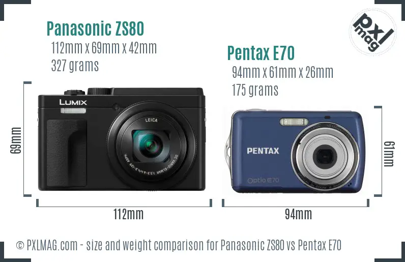 Panasonic ZS80 vs Pentax E70 size comparison