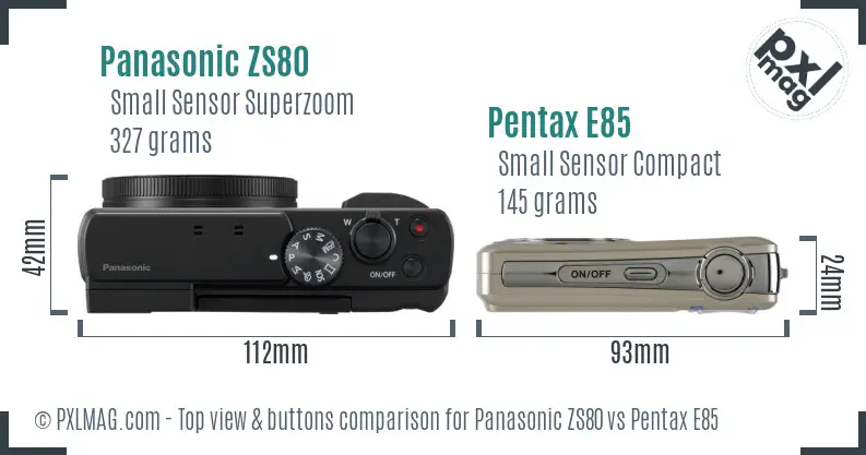 Panasonic ZS80 vs Pentax E85 top view buttons comparison