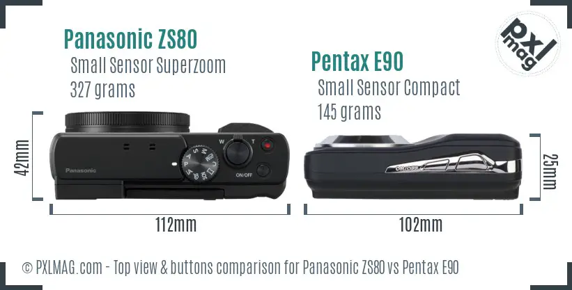 Panasonic ZS80 vs Pentax E90 top view buttons comparison