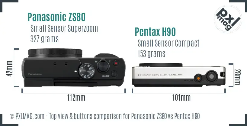 Panasonic ZS80 vs Pentax H90 top view buttons comparison