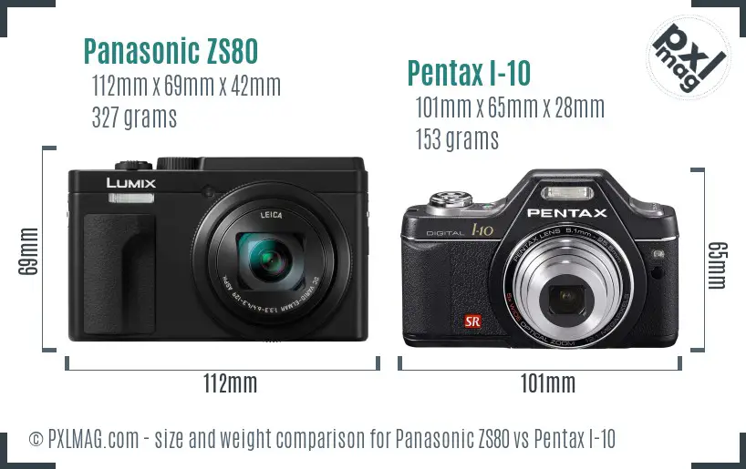 Panasonic ZS80 vs Pentax I-10 size comparison