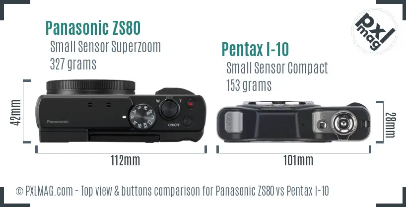 Panasonic ZS80 vs Pentax I-10 top view buttons comparison