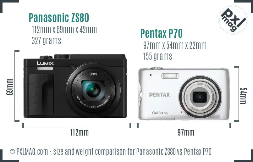 Panasonic ZS80 vs Pentax P70 size comparison