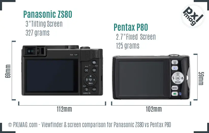 Panasonic ZS80 vs Pentax P80 Screen and Viewfinder comparison