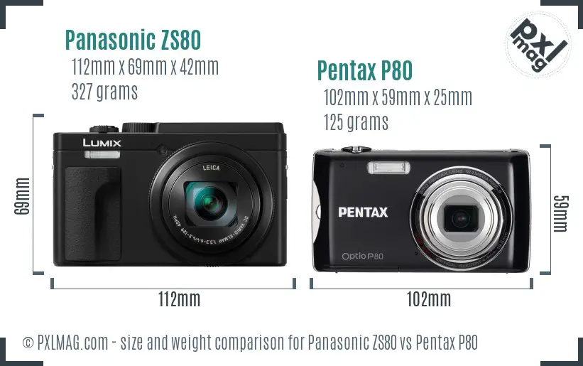 Panasonic ZS80 vs Pentax P80 size comparison