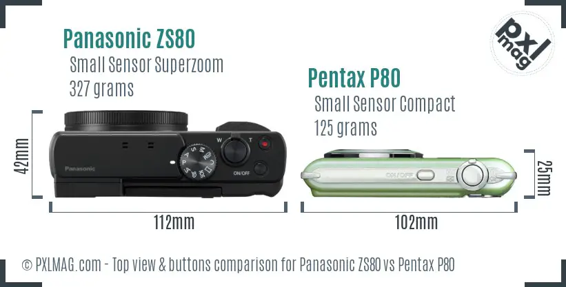 Panasonic ZS80 vs Pentax P80 top view buttons comparison