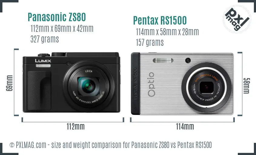 Panasonic ZS80 vs Pentax RS1500 size comparison
