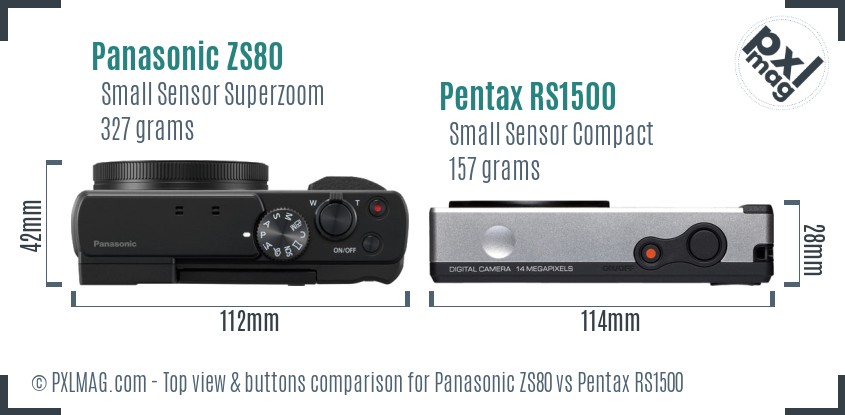 Panasonic ZS80 vs Pentax RS1500 top view buttons comparison