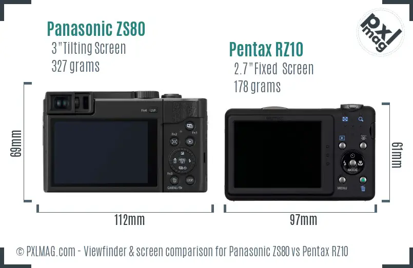 Panasonic ZS80 vs Pentax RZ10 Screen and Viewfinder comparison